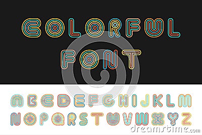 Colorful striped funny font. English alphabet. Vector Illustration