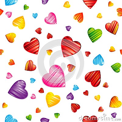 Colorful striped hearts pattern. Valentine`s day, wedding Vector Illustration