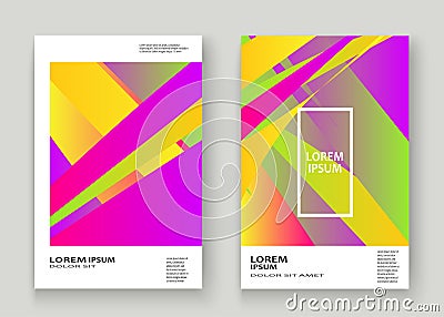 Colorful striped lines pattern geometric shape background. Creative cover set copy space design vector illustration. Neon blurred Vector Illustration