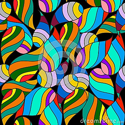 Colorful striped paisley vector seamless pattern. Bright cartoon style doodle abstract shapes. Multicolor stripes, lines, figures Vector Illustration