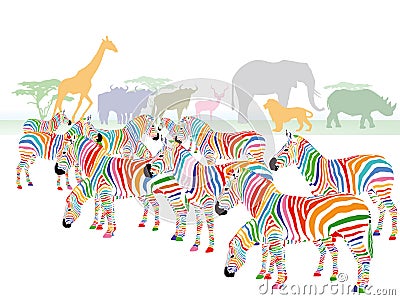 Colorful striped zebra illustration Vector Illustration