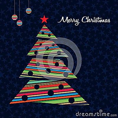 Colorful stripes Christmas tree background. Vector Illustration