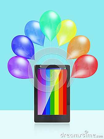 Colorful Stripes Mobile Screen and Balloons Cartoon Illustration