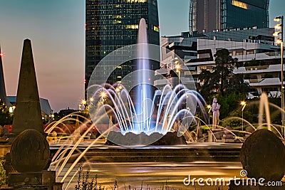 Colorful, stunning Fountain of The Four Seasons, Fontana delle Quattro Stagioni at Julius Caesar Square, Piazzale Giulio Cesare Editorial Stock Photo