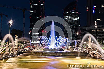 Colorful, stunning Fountain of The Four Seasons, Fontana delle Quattro Stagioni at Julius Caesar Square, Piazzale Giulio Cesare Editorial Stock Photo