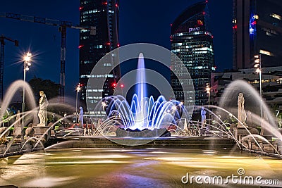 Colorful, stunning Fountain of The Four Seasons, Fontana delle Quattro Stagioni at Julius Caesar Square, Piazzale Giulio Cesare Editorial Stock Photo