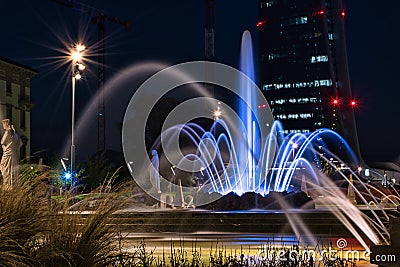 Colorful, stunning Fountain of The Four Seasons, Fontana delle Quattro Stagioni at Julius Caesar Square, Piazzale Giulio Cesare Editorial Stock Photo