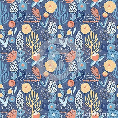 Colorful stylized flowers. Seamless pattern for decoration postcards and other surfaces Vector Illustration