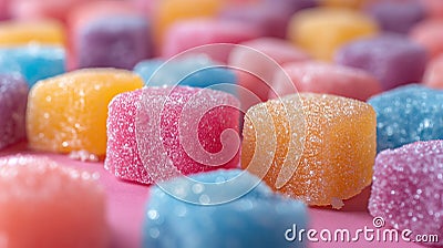 Colorful sugar jelly candies on wooden background. Selective focus Stock Photo