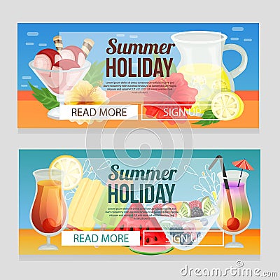 Colorful summer holiday banner with refreshment drink Vector Illustration