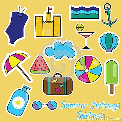 Colorful summer holidays stickers Vector Illustration