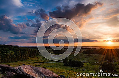 Colorful summer sunset from Little Roundtop in Gettysburg, Pennsylvania. Stock Photo