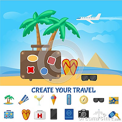 Colorful Summer Travel Composition Vector Illustration