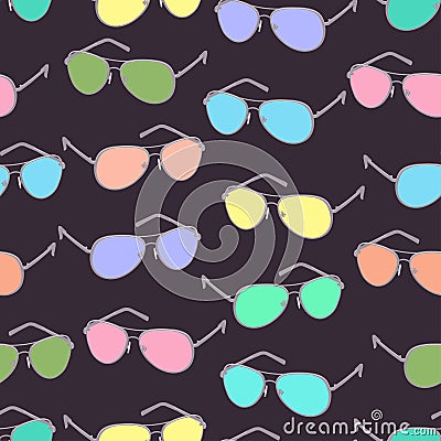 Colorful sunglasses seamless pattern, vector accessory background. Cartoon drawing multicolored bright spectacles on Vector Illustration