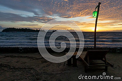 Colorful sunrise at the beach in Koh Rong Stock Photo