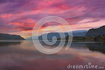 Colorful Sunrise at Columbia River Gorge in Portland Oregon Stock Photo
