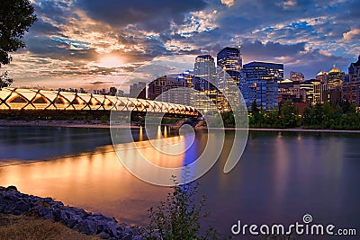 Warm Sunrise Over The Peace Bridge And River Editorial Stock Photo