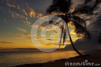 Colorful sunrise on the Tambua Sands Beach on Fiji Island, Fiji Stock Photo