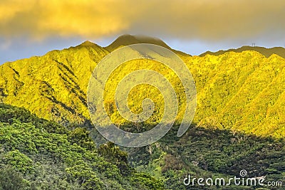 Colorful Sunset Manoa Valley Tantalus Lookout Honolulu Hawaii Stock Photo