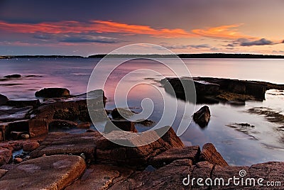 Colorful Sunset on the Maine Coast Stock Photo