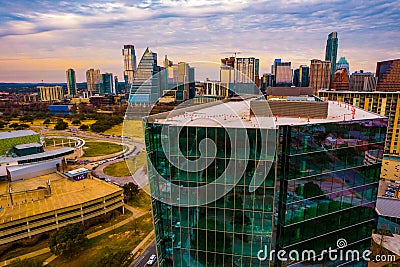 Colorful Sunset over Austin Texas Modern Downtown CItyscape Editorial Stock Photo