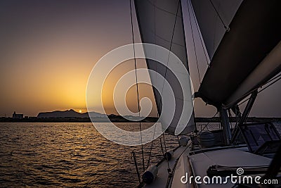 Colorful sunset view from a silboat Stock Photo