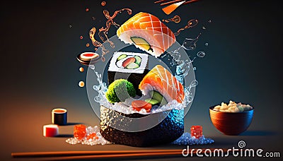 A Colorful Sushi Dish with Fresh Seafood and Vibrant Flavors. Generative Stock Photo