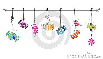 Colorful sweet candies. Traditional candies for Seker Bayram holiday background. Greeting cardColorful sweet candies. Traditional Vector Illustration