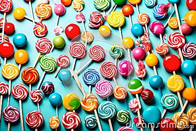 Colorful sweet lollipops. Color lollipop. bright cool candy. copy space Generated Ai Stock Photo