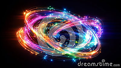 Colorful swirling lights create dynamic patterns in captivating animated display Stock Photo