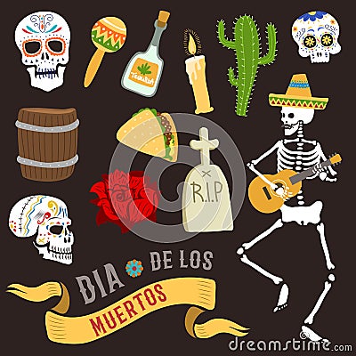 Colorful symbols for dia de los muertos day of the dead vector. Vector Illustration