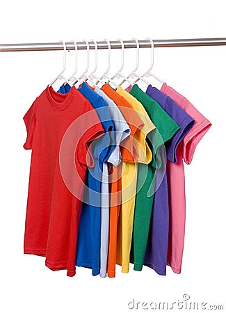 Colorful T-Shirts on White Stock Photo