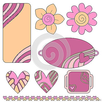 Colorful tags or labels, hearts and flowers Stock Photo
