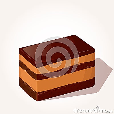 Colorful tasty piece of chocolate cake in cartoon style isolated on white background. Vector illustration. Desserts Vector Illustration