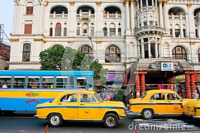 Colorful taxi cabs drive faster of real speed limit Editorial Stock Photo