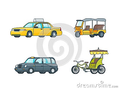 Colorful Taxi Transport Collection Vector Illustration