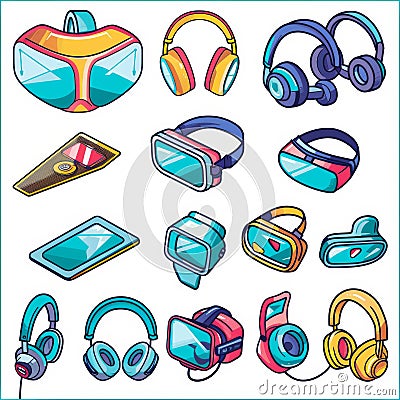 Colorful Tech Gadgets Collection Stock Photo