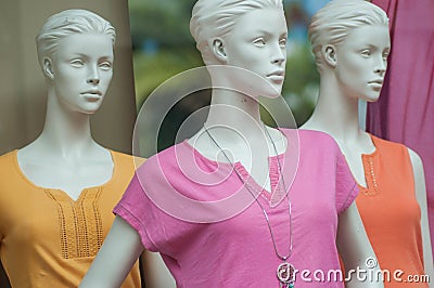 Colorful teeshirt on mannequin in fashion store for women showroom Stock Photo