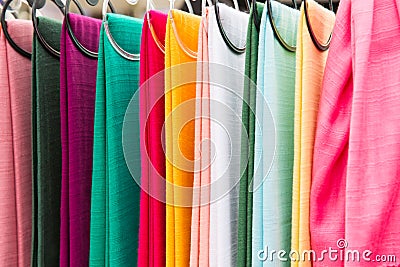 Colorful textile at asian street market Stock Photo