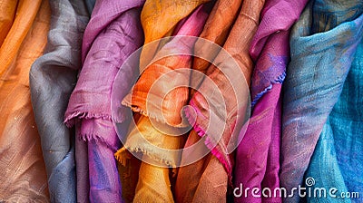 Colorful Textile Fabrics with Frayed Edges Detail Stock Photo