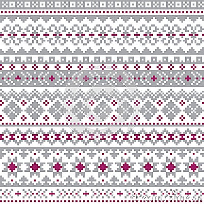 Fair Isle, Shtelands knitwear traditional vector seamless design, Christmas winter retro design in gray and pruple on white Vector Illustration