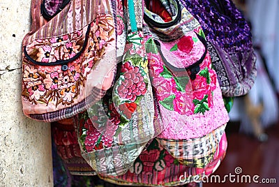 Colorful textile hand bags in Bali Stock Photo