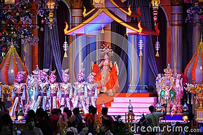 Colorful theatrical performance of girls in beautiful costumes in Thailand, Pattaya Editorial Stock Photo