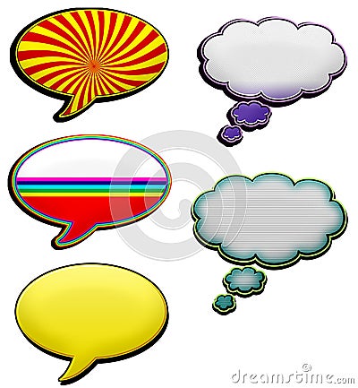 Colorful thinking bubbles in different shapes isolated on a white background Stock Photo