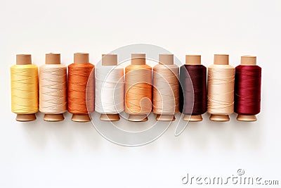 Colorful Thread Spools in Closeup Shot, Showcasing Multi-Color Bobbins on White Background, Generative AI Stock Photo