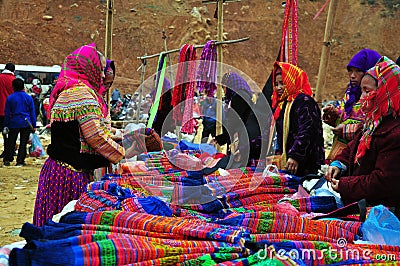 Colorful market in Simacai, LaoCai, Vietnam Editorial Stock Photo