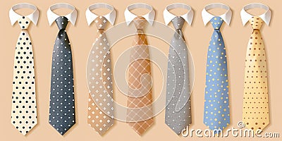 Colorful ties with various patterns and styles displayed in a minimalistic arrangement Stock Photo