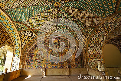 Colorful tiled ceiling of the historical terrace of Golestan Pa Stock Photo