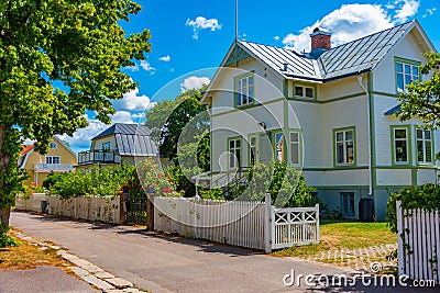 Colorful timber houses at Borgholm in Swedish island oland Editorial Stock Photo