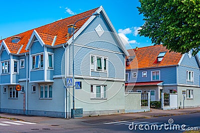 Colorful timber houses at Borgholm in Swedish island oland Editorial Stock Photo